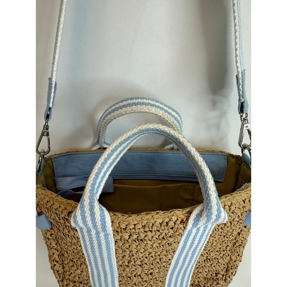 Antik Kraft Straw Canvas Purse Tote‎ Bag Summer Spring Top Handle Crossbody Blue - Picture 7 of 12